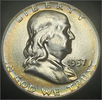 1957 Franklin Half Dollar - Mint State Rim Toner