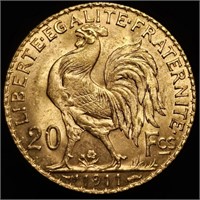 1911 France Gold 20 Francs - BU - 0.1867 oz AGW