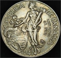 1947 PANAMA Silver Balboa LOW MINTAGE 90%