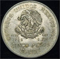 1952 MEXICO 5 PESOS - 72% Silver High Grade