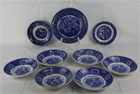 Staffordshire, Willow Woods Ware Blue Pottery