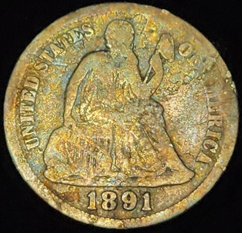 1891 Seated Liberty Dime - Color Kissed Rarity