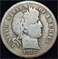 1916 Barber Silver Dime - Colorful and Nice