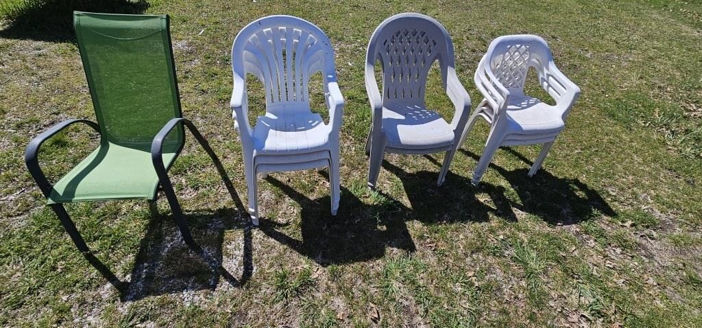 4 different styles outdoor chairs. 9 total.
