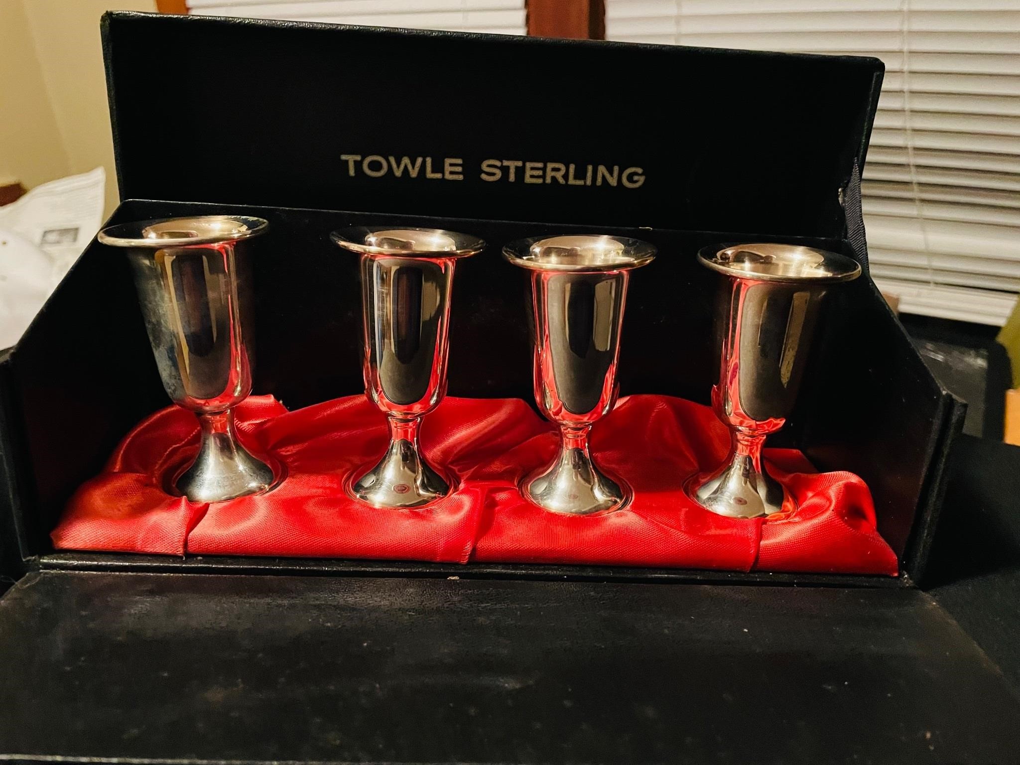Vintage Set of 4 Sterling Towel Shot Glasses