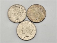 Three 1923  Peace Silver Dollars