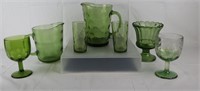 Vintage green glass Hazel Atlas Pitcher & Glasses