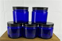 Vintage Cobalt Blue Jars w/ Black Lid