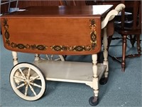 Ethan Allen handpainted decorated tea cart, has