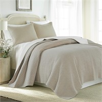 $143 Cross Stitch Taupe Quilt Set - King/Cal King