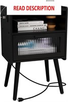 $90  Modern Nightstand with Charging Station  Blac