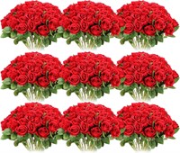Jexine 100pc Artificial Long Stem Silk Roses (Red)