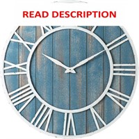 $180  30 Coastal Wall Clock - Metal & Wood  Blue