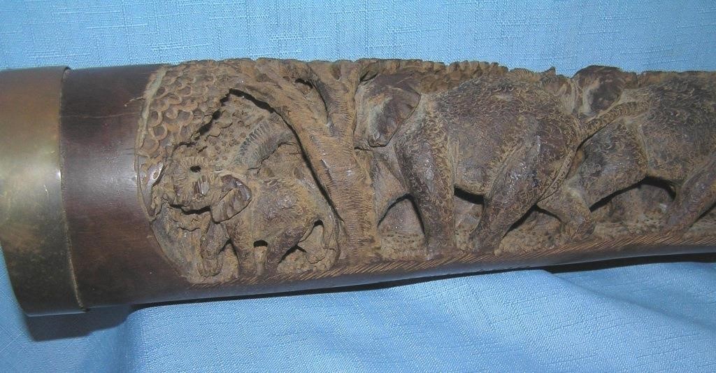 Antique hand carved wooden elephant tusk
