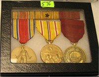 WWII Mil vets 3 piece medal, ribbon & bar set