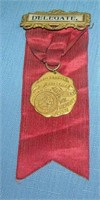 Antique firemans convention badge and ribbon