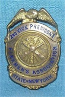 Early State of NY Firemans gold plated badge