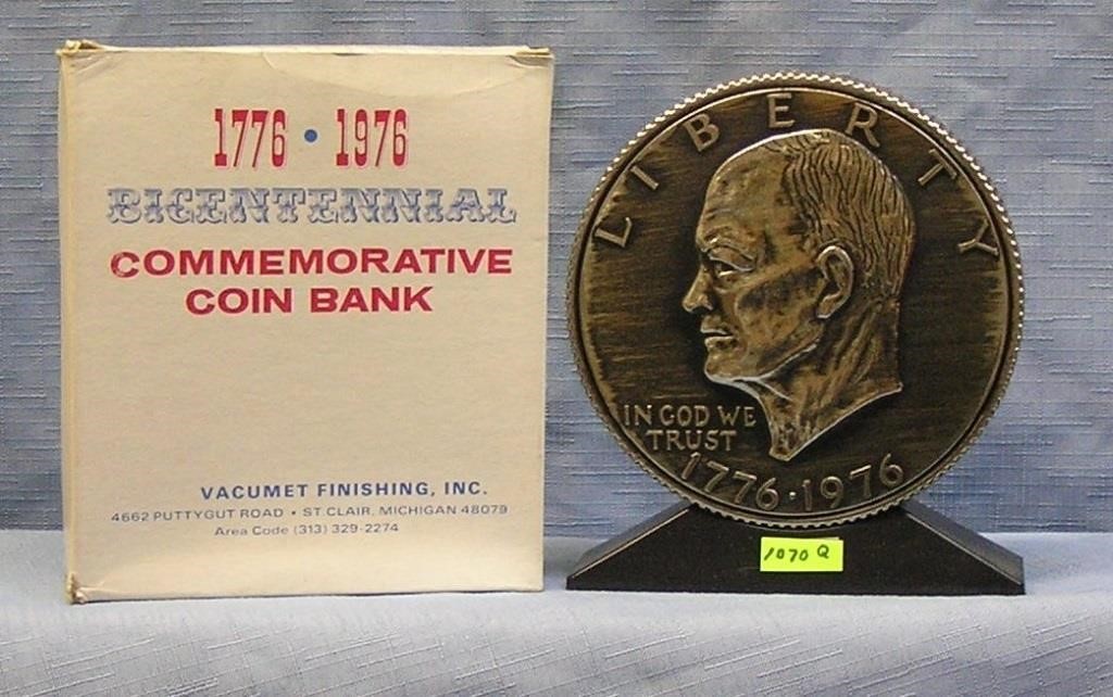 Vintage cast metal Eisenhower dollar coin bank