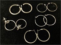 5 Pairs of Silver Toned Hoop Earrings