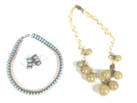 Polished Blue Stone Necklace & Earring Set +