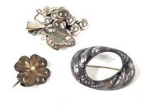 3 Sterling Silver Brooches 40g