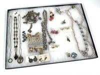 Vtg Necklaces, Earrings & More w/ Display Case