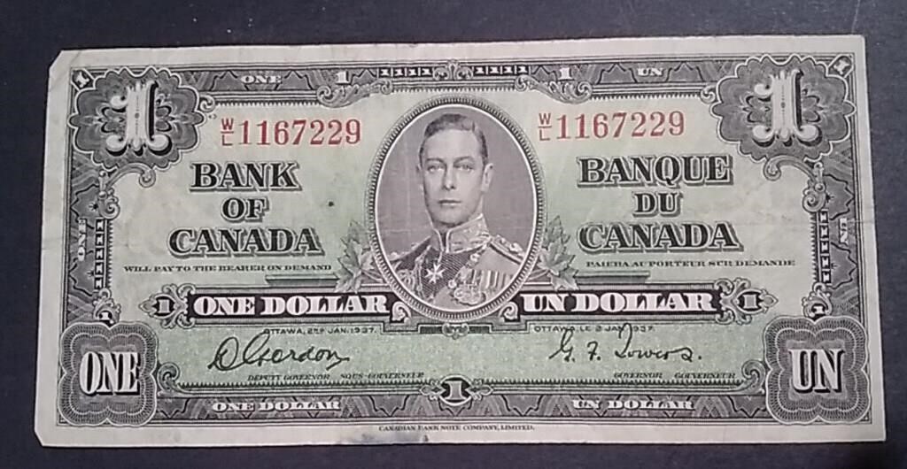 1937 Canada $1 Banknote F-12