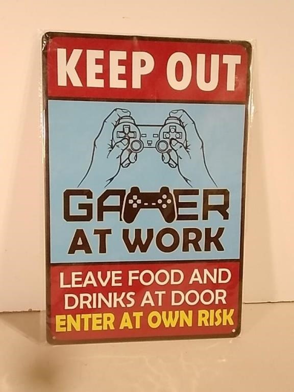 Unused Gamer At Work Metal Sign 8x12"