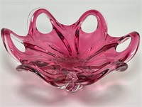 Murano Art Glass Reticulated Bowl - Cranberry Pink