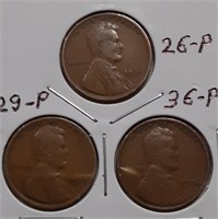 WHEAT CENT 3-SET 1926-P 1929-P 1936-P