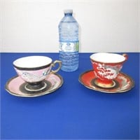 2 Castle Japan Dragon Cups & Saucers