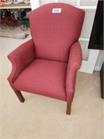RED FABRIC WOOD ACCENT CHAIR