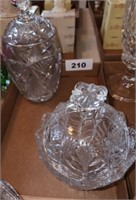 2 GLASS COVERED JARS