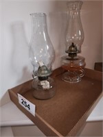 2 X'S BID GLASS OIL LAMPS W/ CHIMNEYS