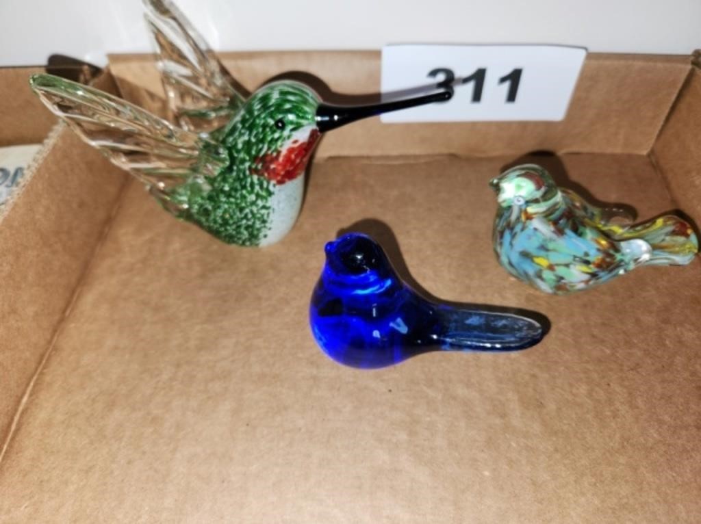 ART GLASS HUMMINGBIRD- GLASS BLUE BIRD & OTHER