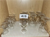 LOT BUBBLE FOOTED CLEAR GOBLETS & OTHER GLASS