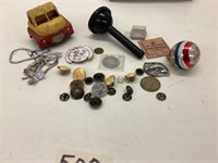 Assortment of old buttons, and a few coins