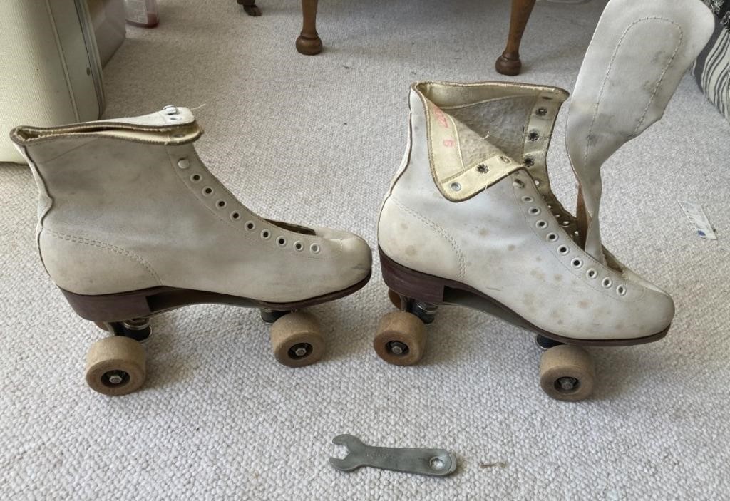Vintage Wood Wheeled Roller Skates- Chicago