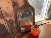 Antique Mirror w/Oil Lamp Base, 11.5X18.5"