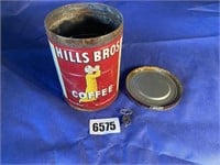 Vintage Hills Brothers Coffee Can w/Lid & Key