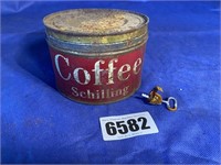 Vintage Schilling Coffee Can w/Lid & Key, 3.5"T