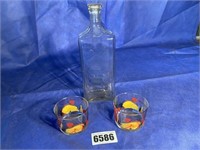 Antique Bottle w/Fernet-Branca (2) Glasses