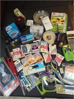 Collection of desk supplies and playing cards