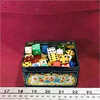 Tin Filled With Assorted Game Dice