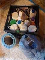 Assortment of hot tub chemicals and supplies