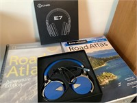 (2) road atlas/Cowin E7 headset