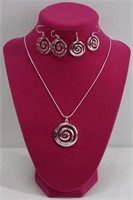 .925 Silver 20" Necklace & 2 Pairs .925 Earrings