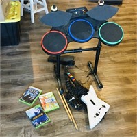 Xbox 360 Rock Band Drum Set & Guitar With Games