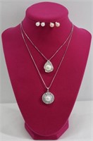 2pc .925 & Pearl Necklaces & 2pc Stud Earrings
