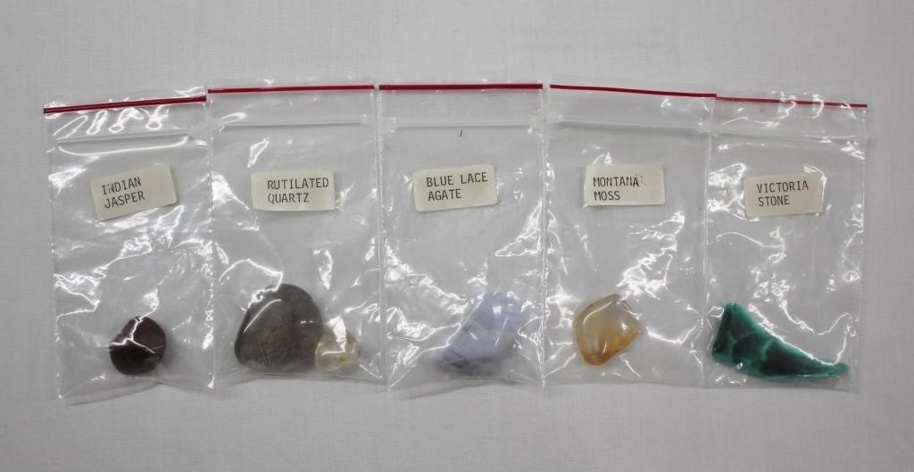 5pc Gemstones - Jasper, Quartz, Agate, Moss++